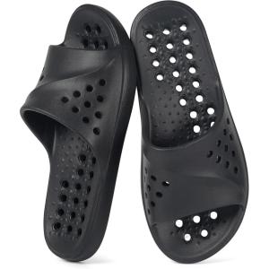 imageGaatpot Shower Shoes for Womens Mens Massage Pool Slides with Arch Support Quick Drying Beach Slippers Summer Non Slip Bathroom Indoor Outdoor House Sandals with Drain HolesBlack