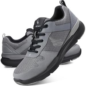 imageMens Walking Shoes for Plantar Fasciitis Orthopedic Sneakers for Men with Arch Support Comfortable Casual Shoes for Pain Relief with Non Slip Rubber SoleGrey