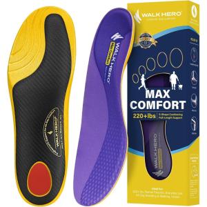 imageWalkHero 220 lbs Medium Arch Support InsertsHeavy Duty Plantar Fasciitis Insoles for Men WomenOrthotic Inserts for Pain ReliefWork Boot Insole with Heel Cushioning Mens 9105  Womens 11125Purple