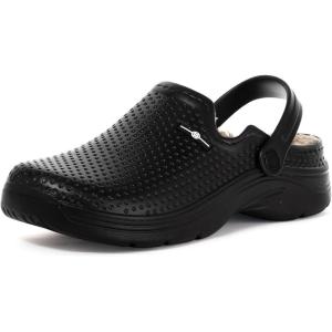 imageWomens Mens Fur Lined Clogs Waterproof Garden Shoes Winter Warm Fleece Lining Fuzzy House Home Slippers Indoor Outdoor MulesBlack