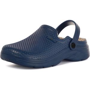 imageWomens Mens Fur Lined Clogs Waterproof Garden Shoes Winter Warm Fleece Lining Fuzzy House Home Slippers Indoor Outdoor MulesDeep Blue