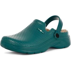 imageWomens Mens Fur Lined Clogs Waterproof Garden Shoes Winter Warm Fleece Lining Fuzzy House Home Slippers Indoor Outdoor MulesGreen