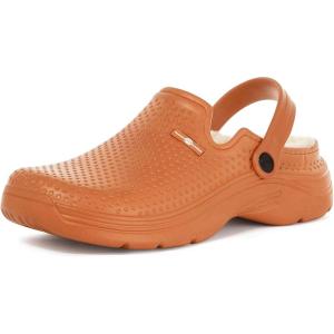 imageWomens Mens Fur Lined Clogs Waterproof Garden Shoes Winter Warm Fleece Lining Fuzzy House Home Slippers Indoor Outdoor MulesOrange