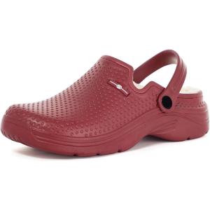 imageWomens Mens Fur Lined Clogs Waterproof Garden Shoes Winter Warm Fleece Lining Fuzzy House Home Slippers Indoor Outdoor MulesRed