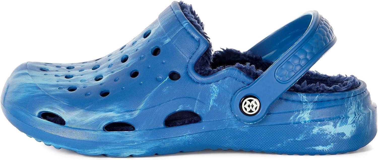 imageMens Womens Lined Garden Clogs Unisex Fur Lining Gardening Slip on Sandals Winter House Home Fuzzy Slippers with Arch SupportBlue