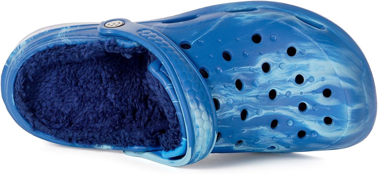 imageMens Womens Lined Garden Clogs Unisex Fur Lining Gardening Slip on Sandals Winter House Home Fuzzy Slippers with Arch SupportBlue