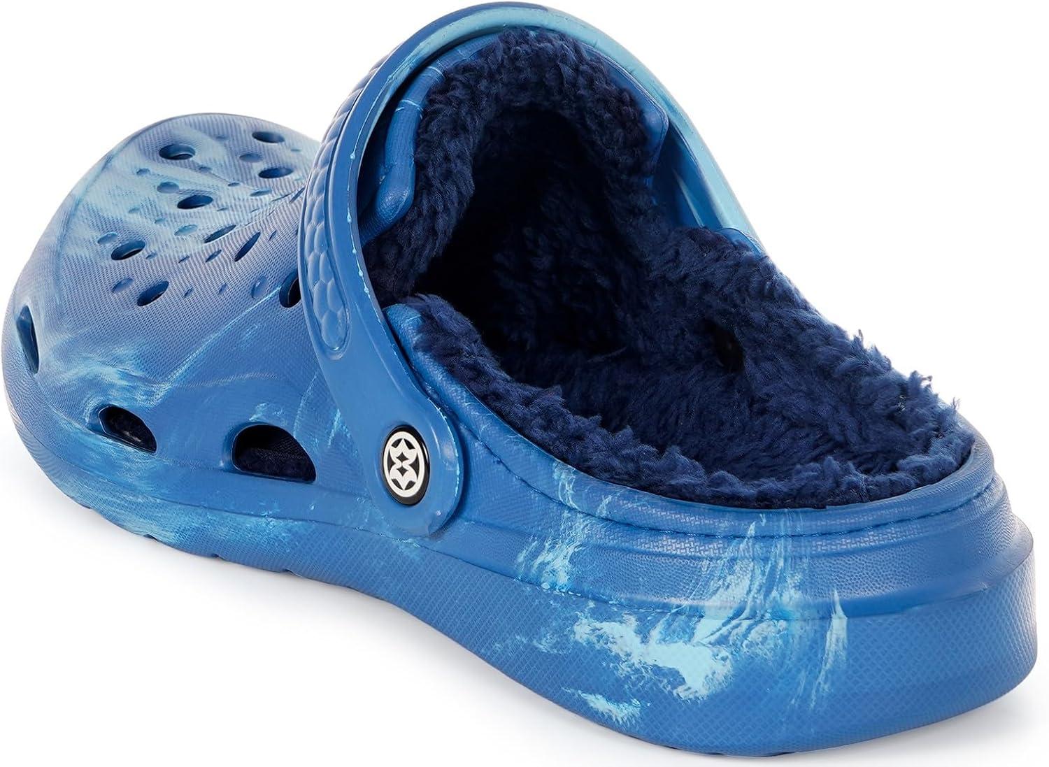 imageMens Womens Lined Garden Clogs Unisex Fur Lining Gardening Slip on Sandals Winter House Home Fuzzy Slippers with Arch SupportBlue