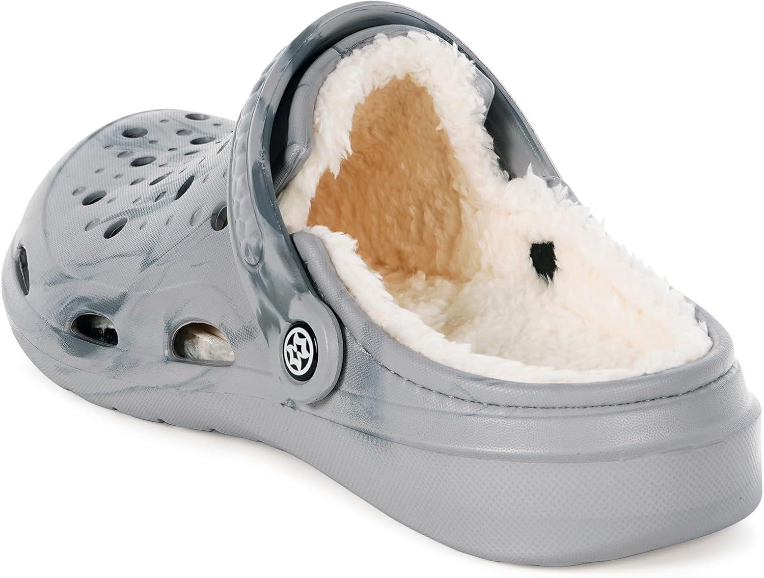 imageMens Womens Lined Garden Clogs Unisex Fur Lining Gardening Slip on Sandals Winter House Home Fuzzy Slippers with Arch SupportGrey