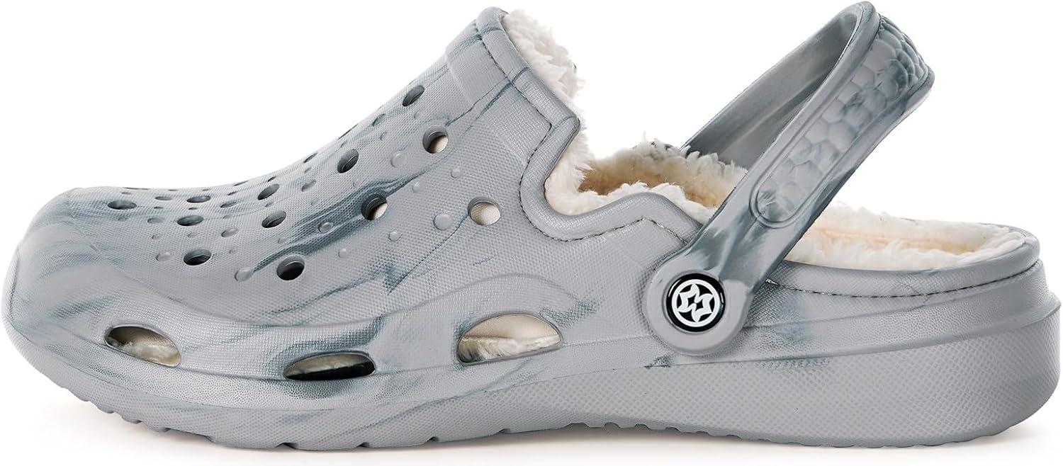imageMens Womens Lined Garden Clogs Unisex Fur Lining Gardening Slip on Sandals Winter House Home Fuzzy Slippers with Arch SupportGrey