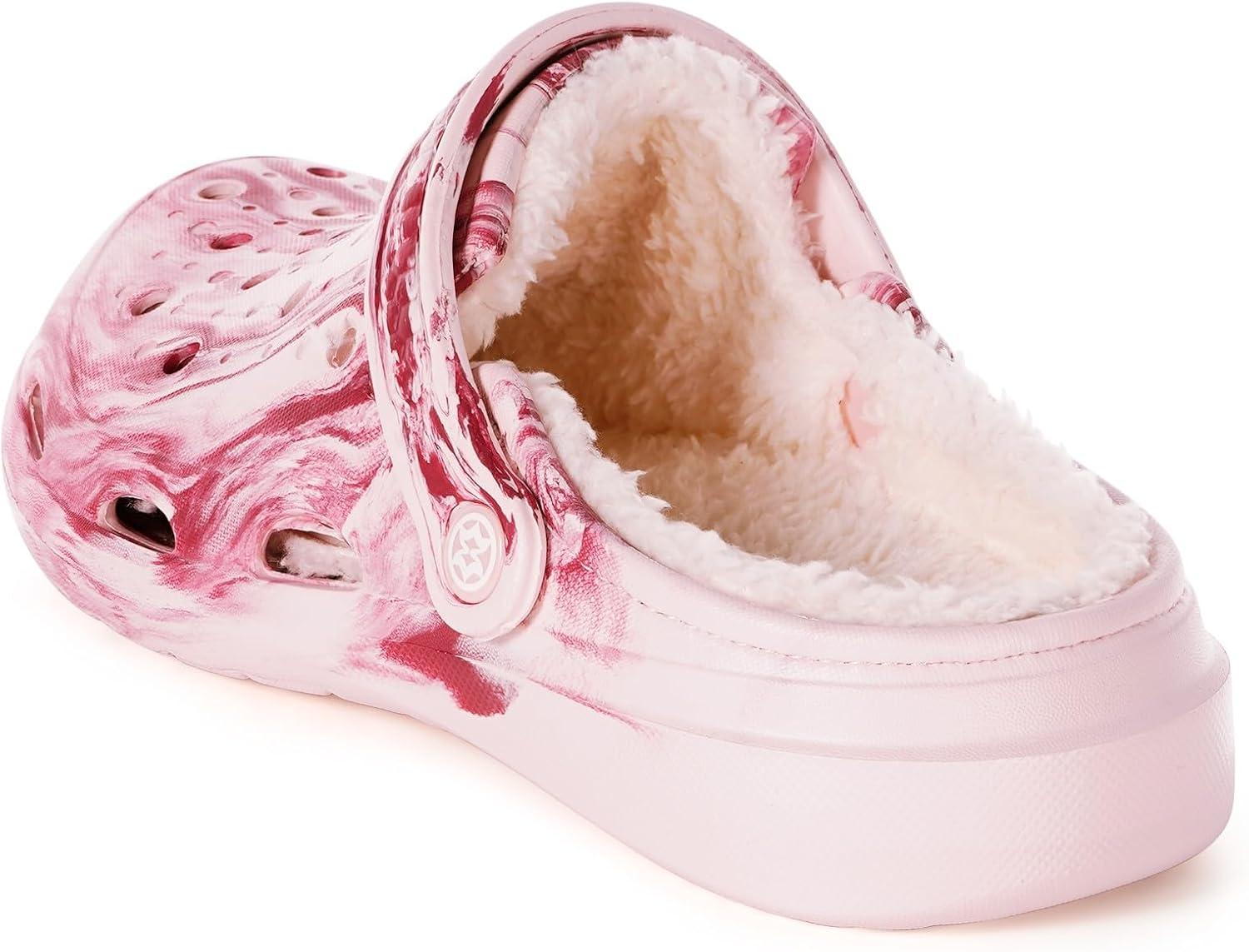 imageMens Womens Lined Garden Clogs Unisex Fur Lining Gardening Slip on Sandals Winter House Home Fuzzy Slippers with Arch SupportPink