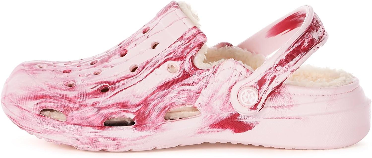 imageMens Womens Lined Garden Clogs Unisex Fur Lining Gardening Slip on Sandals Winter House Home Fuzzy Slippers with Arch SupportPink
