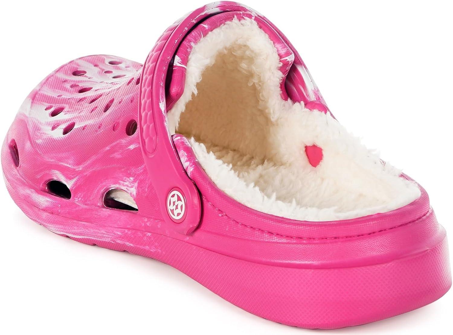 imageMens Womens Lined Garden Clogs Unisex Fur Lining Gardening Slip on Sandals Winter House Home Fuzzy Slippers with Arch SupportRose Red