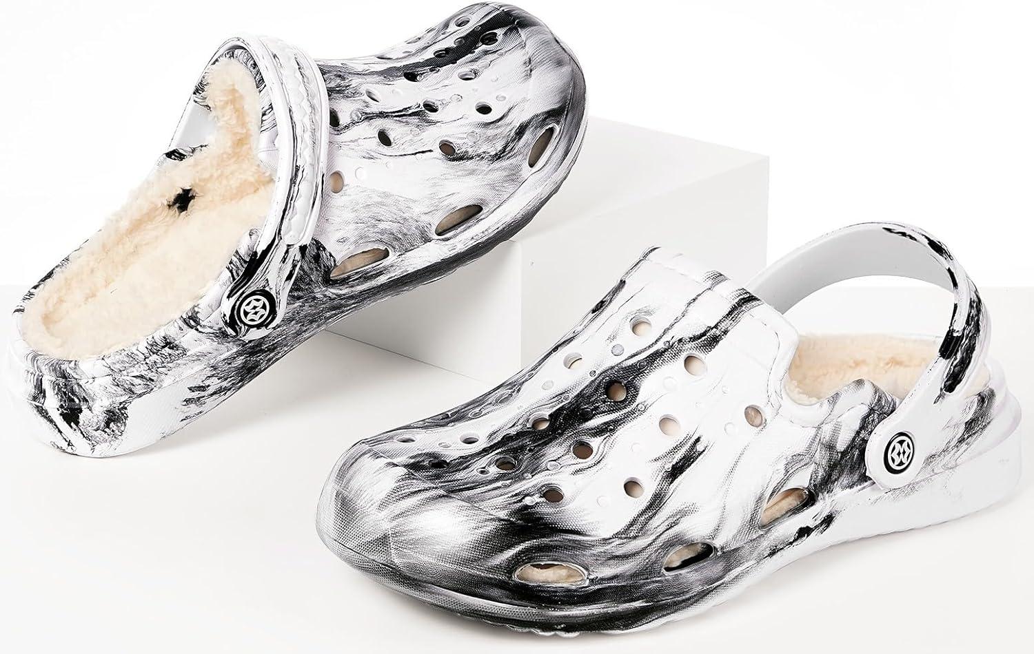 imageMens Womens Lined Garden Clogs Unisex Fur Lining Gardening Slip on Sandals Winter House Home Fuzzy Slippers with Arch SupportWhite