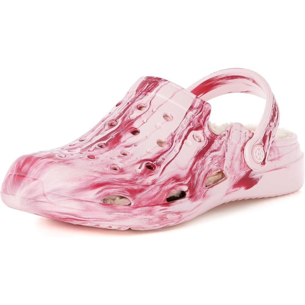 imageMens Womens Lined Garden Clogs Unisex Fur Lining Gardening Slip on Sandals Winter House Home Fuzzy Slippers with Arch SupportPink