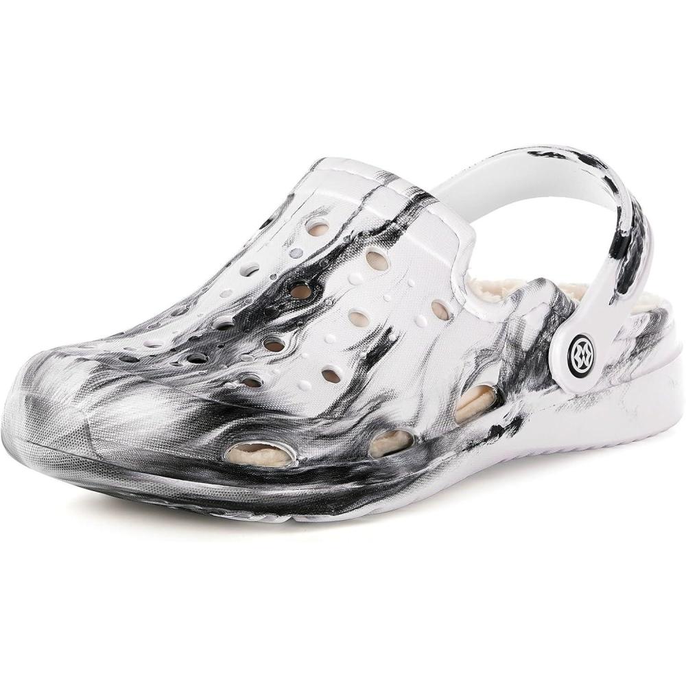 imageMens Womens Lined Garden Clogs Unisex Fur Lining Gardening Slip on Sandals Winter House Home Fuzzy Slippers with Arch SupportWhite