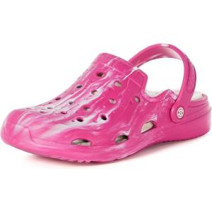 imageMens Womens Lined Garden Clogs Unisex Fur Lining Gardening Slip on Sandals Winter House Home Fuzzy Slippers with Arch SupportRose Red