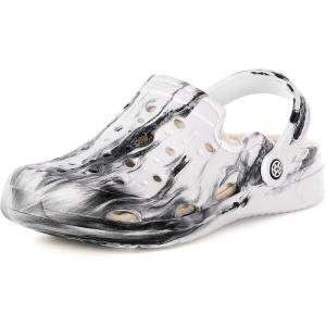 imageMens Womens Lined Garden Clogs Unisex Fur Lining Gardening Slip on Sandals Winter House Home Fuzzy Slippers with Arch SupportWhite