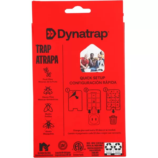Dynatrap DT3007 Indoor Plug-in Fly Trap for Flies, Fruit Flies, Moths, Gnats, and Other Flying Insects - 1 Black Device + 2 Glue Cards