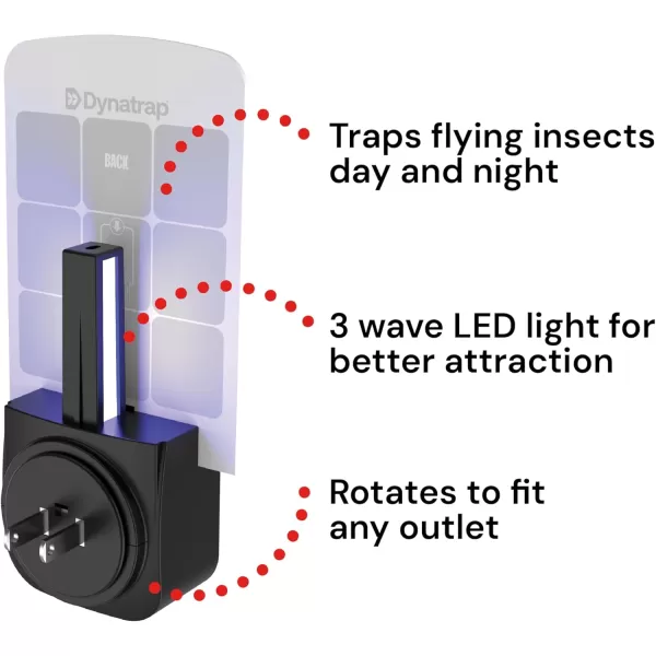 Dynatrap DT3007 Indoor Plug-in Fly Trap for Flies, Fruit Flies, Moths, Gnats, and Other Flying Insects - 1 Black Device + 2 Glue Cards