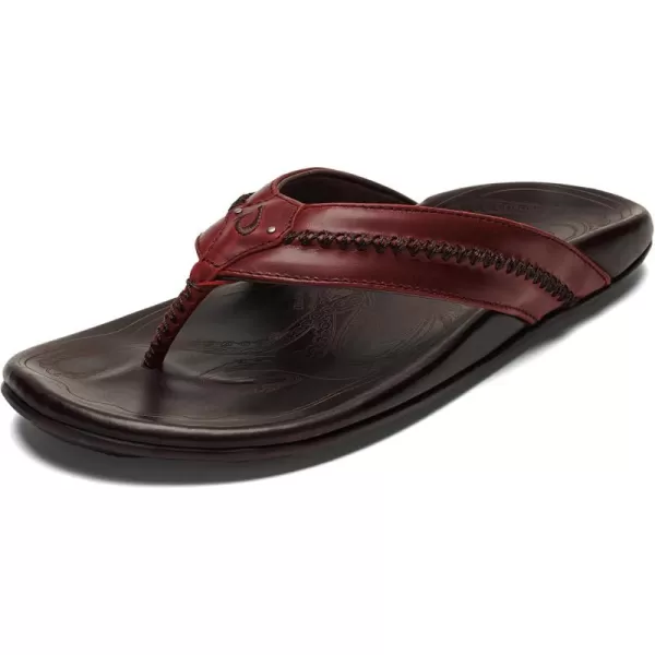 OLUKAI Mea Ola Mens Beach Sandals Premium Leather FlipFlop Slides Compression Molded Footbed ampamp Comfort Fit LaserEtched DesignTerraDk Wood