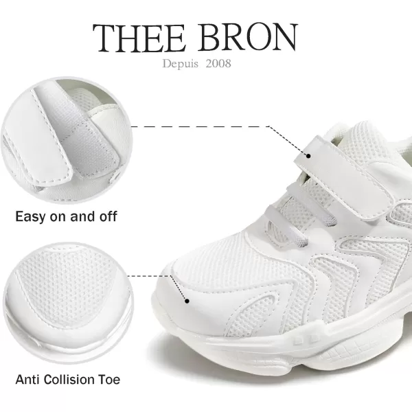THEE BRON Boys Girls Athletic Sneakers Walking Lightweight Kids Running Tennis ShoesAm02white
