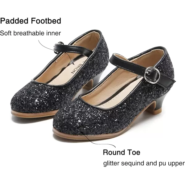 THEE BRON Girls Dress Shoes Glitter Mary Jane Heels Princess Wedding Party Pumps901black