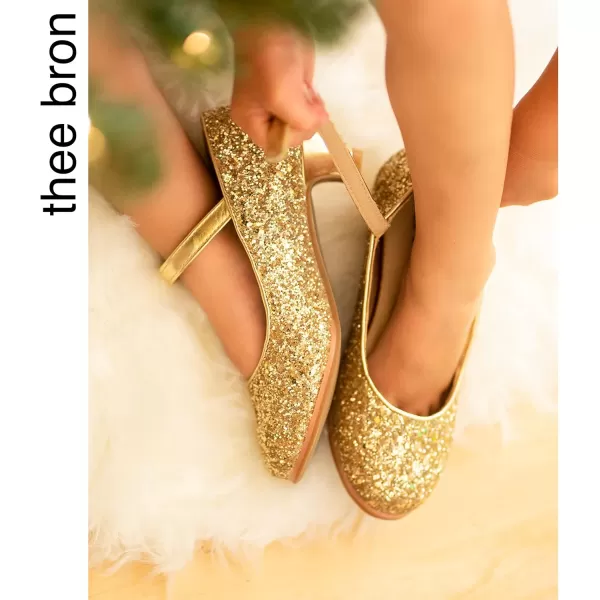 THEE BRON Girls Dress Shoes Glitter Mary Jane Heels Princess Wedding Party Pumps901gold