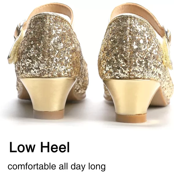THEE BRON Girls Dress Shoes Glitter Mary Jane Heels Princess Wedding Party Pumps901gold