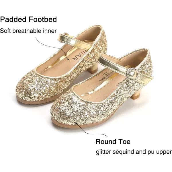 THEE BRON Girls Dress Shoes Glitter Mary Jane Heels Princess Wedding Party Pumps901gold