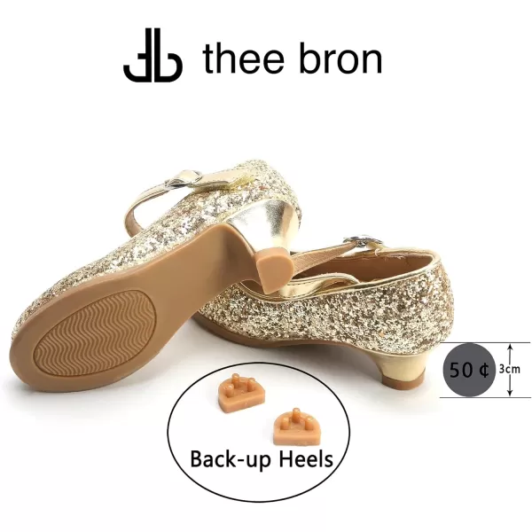 THEE BRON Girls Dress Shoes Glitter Mary Jane Heels Princess Wedding Party Pumps901gold