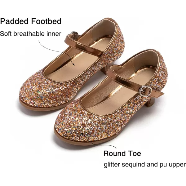 THEE BRON Girls Dress Shoes Glitter Mary Jane Heels Princess Wedding Party Pumps901multicolor