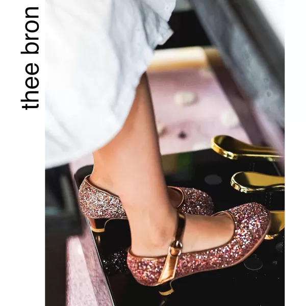 THEE BRON Girls Dress Shoes Glitter Mary Jane Heels Princess Wedding Party Pumps901multicolor