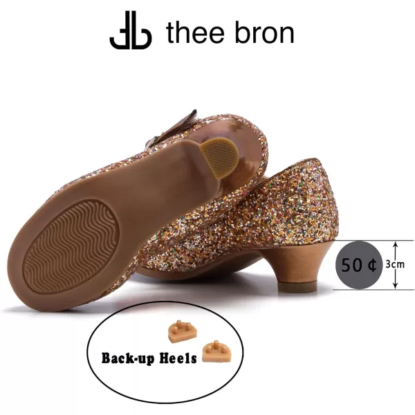 THEE BRON Girls Dress Shoes Glitter Mary Jane Heels Princess Wedding Party Pumps901multicolor
