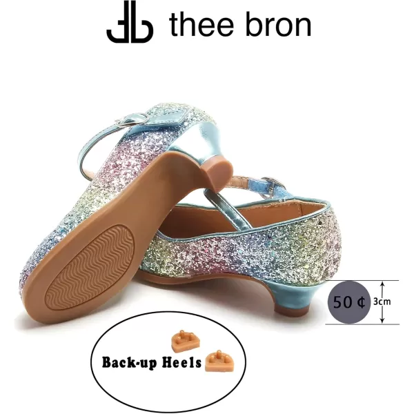 THEE BRON Girls Dress Shoes Glitter Mary Jane Heels Princess Wedding Party Pumps901rainbow