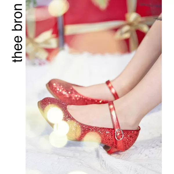 THEE BRON Girls Dress Shoes Glitter Mary Jane Heels Princess Wedding Party Pumps901red