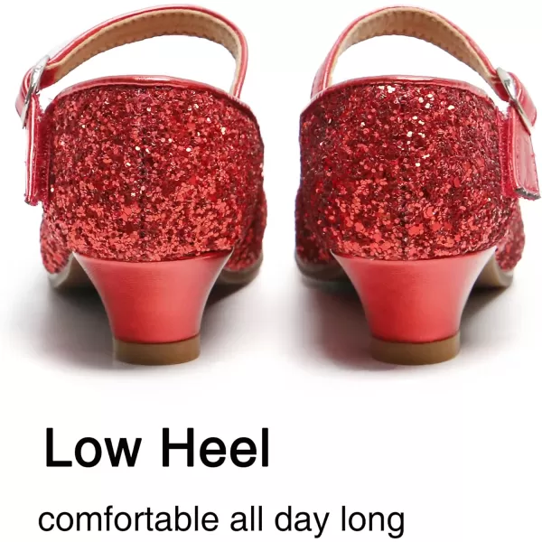 THEE BRON Girls Dress Shoes Glitter Mary Jane Heels Princess Wedding Party Pumps901red