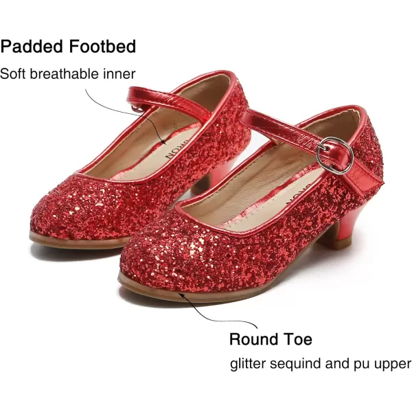 THEE BRON Girls Dress Shoes Glitter Mary Jane Heels Princess Wedding Party Pumps901red