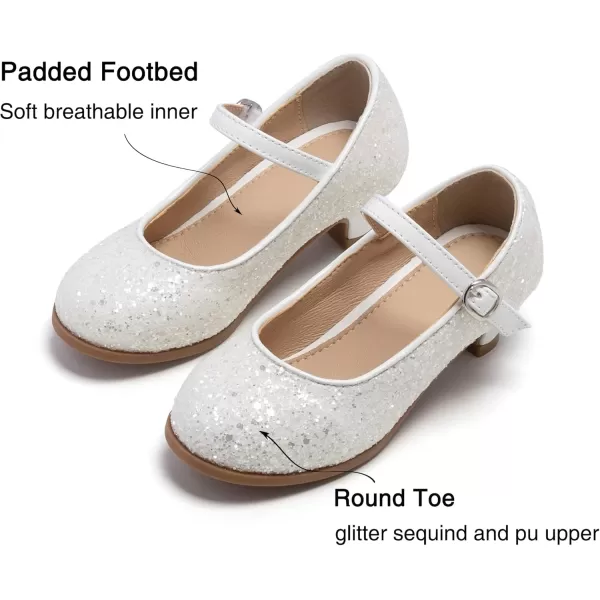 THEE BRON Girls Dress Shoes Glitter Mary Jane Heels Princess Wedding Party Pumps901white