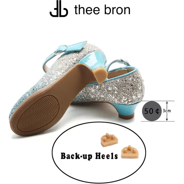 THEE BRON Girls Dress Shoes Glitter Mary Jane Heels Princess Wedding Party Pumps908blue
