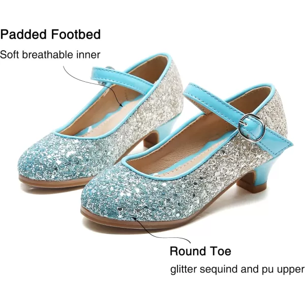 THEE BRON Girls Dress Shoes Glitter Mary Jane Heels Princess Wedding Party Pumps908blue