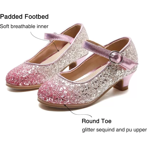 THEE BRON Girls Dress Shoes Glitter Mary Jane Heels Princess Wedding Party Pumps908pink