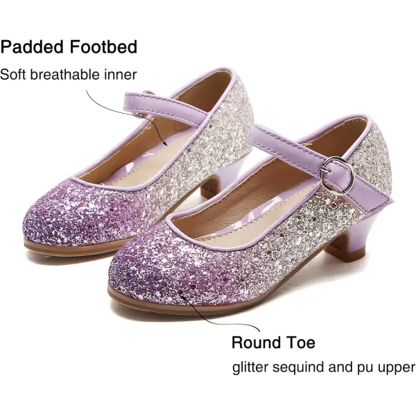 THEE BRON Girls Dress Shoes Glitter Mary Jane Heels Princess Wedding Party Pumps908purple