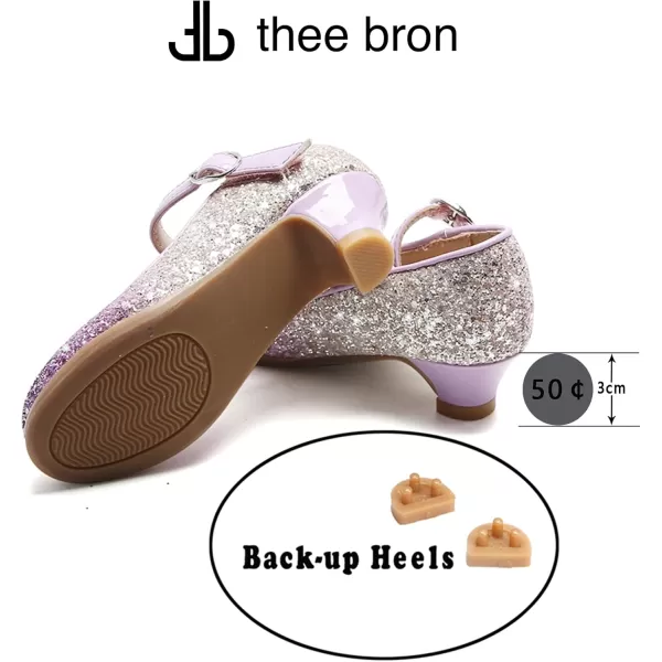 THEE BRON Girls Dress Shoes Glitter Mary Jane Heels Princess Wedding Party Pumps908purple