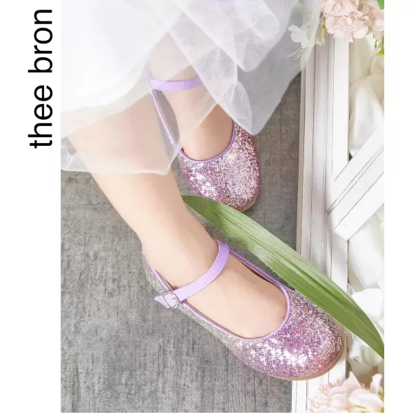 THEE BRON Girls Dress Shoes Glitter Mary Jane Heels Princess Wedding Party Pumps908purple