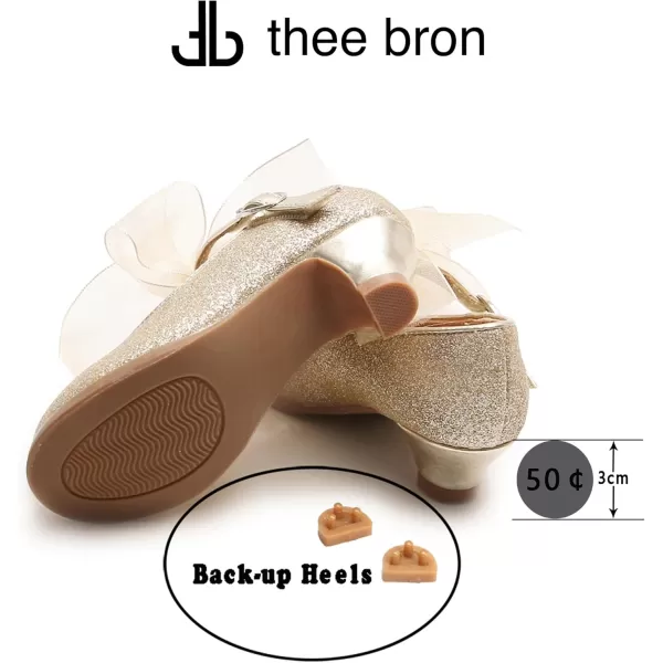 THEE BRON Girls Dress Shoes Glitter Mary Jane Heels Princess Wedding Party Pumps909gold