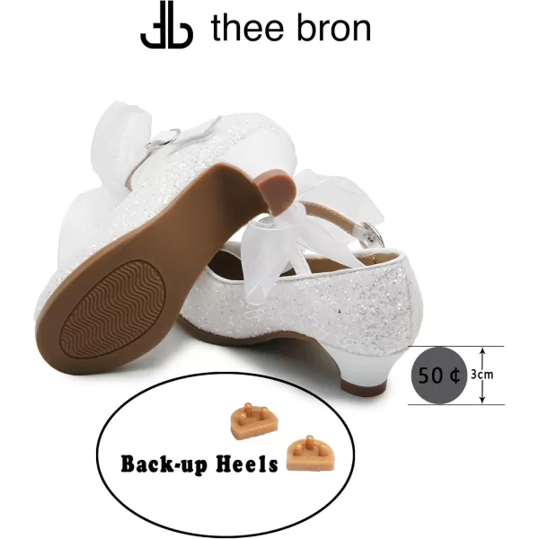THEE BRON Girls Dress Shoes Glitter Mary Jane Heels Princess Wedding Party Pumps909white