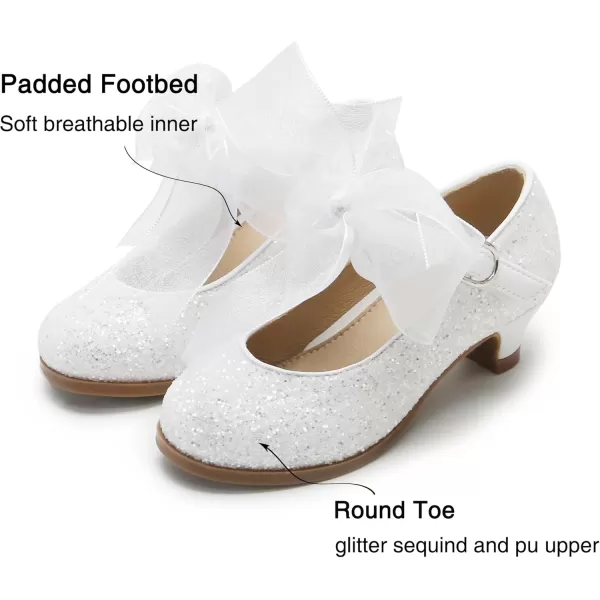 THEE BRON Girls Dress Shoes Glitter Mary Jane Heels Princess Wedding Party Pumps909white