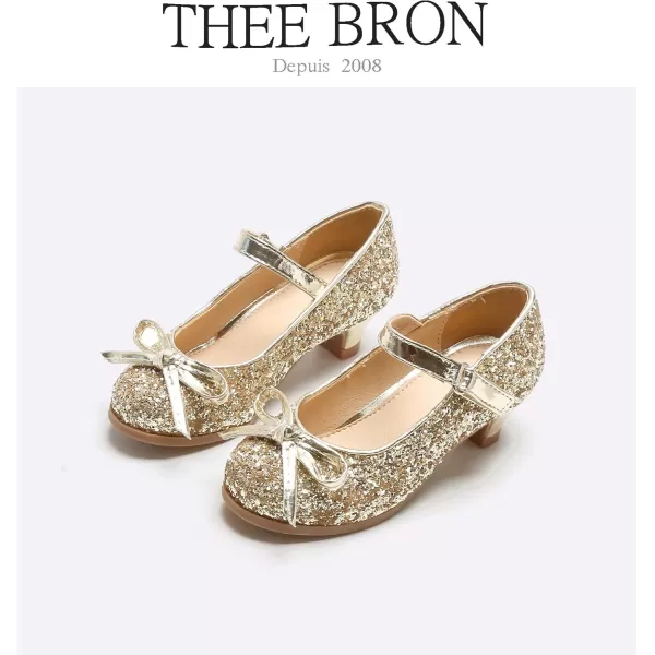 THEE BRON Girls Dress Shoes Glitter Mary Jane Heels Princess Wedding Party Pumps910gold