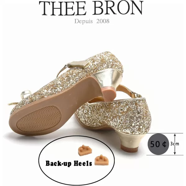 THEE BRON Girls Dress Shoes Glitter Mary Jane Heels Princess Wedding Party Pumps910gold
