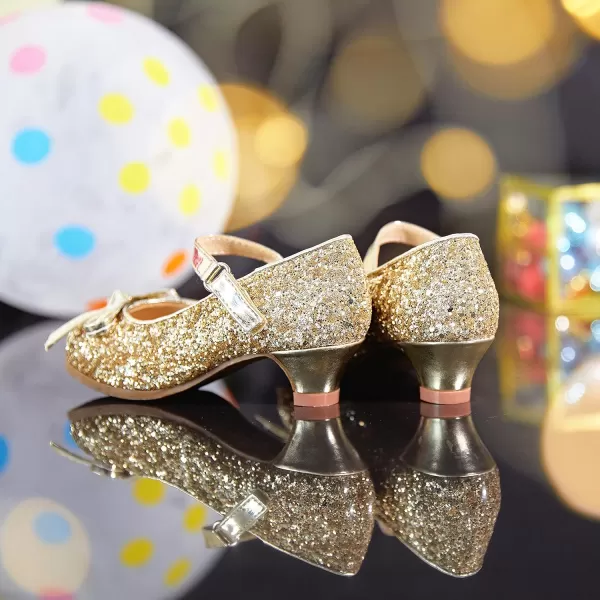 THEE BRON Girls Dress Shoes Glitter Mary Jane Heels Princess Wedding Party Pumps910gold